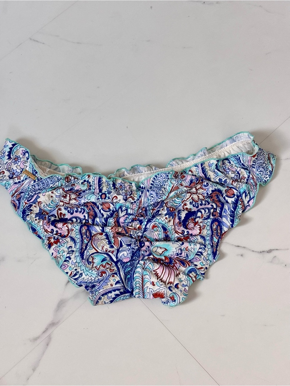 Victoria Secret Swim Ruffle Cheeky Bikini Bottom Blue Paisley XS 2016